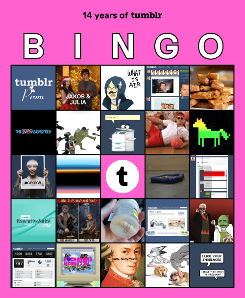 14 years of Tumblr birthday bingo card